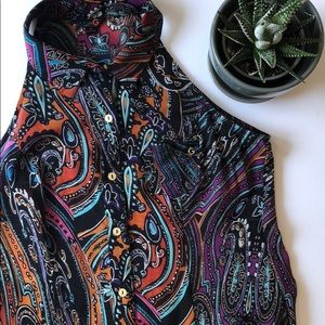 Paisley button up tank top